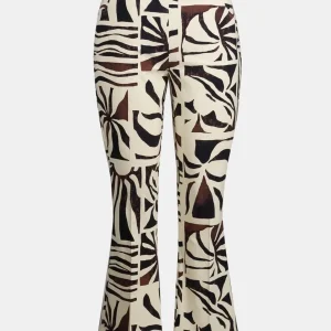 Beige Flared Tropical Print Byxor