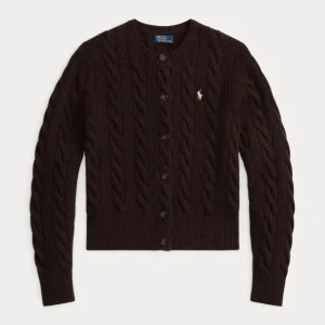 Brun Kabelstickad Cardigan i Ull/Cashmere